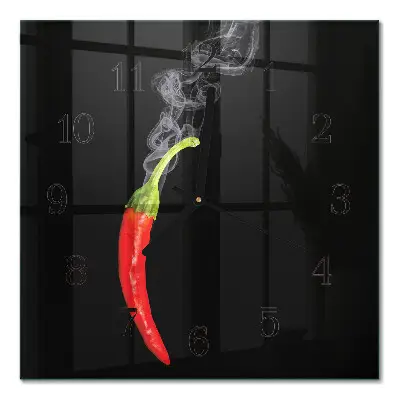 Vierkante glazen wandklok Chilipeper