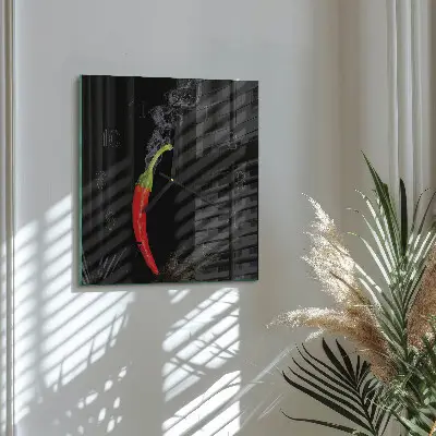 Vierkante glazen wandklok Chilipeper