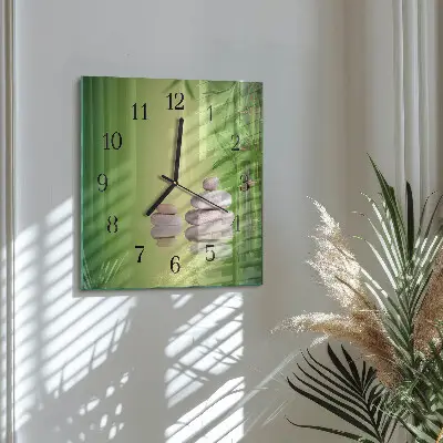 Vierkante glazen wandklok Zen-stenen