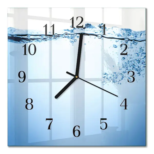 Vierkante glazen wandklok Water