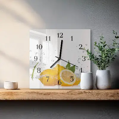 Vierkante glazen wandklok Citroenen