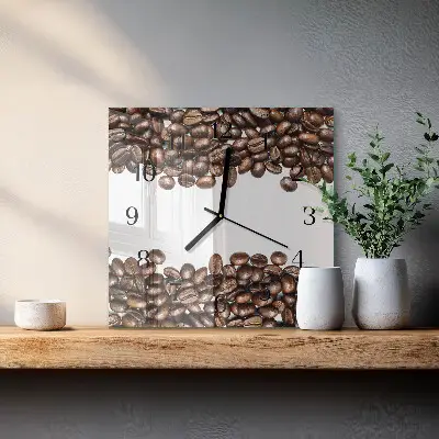 Moderne wandklok glas vierkant Koffiebonen