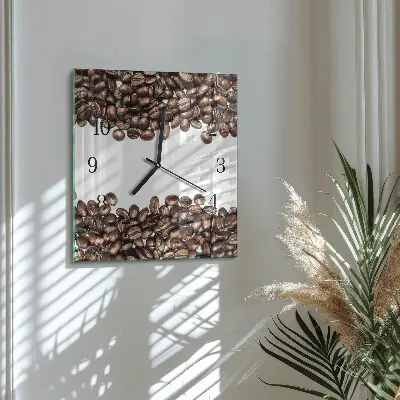 Moderne wandklok glas vierkant Koffiebonen