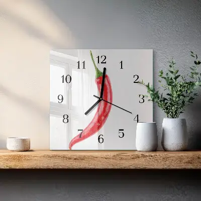 Decoratieve glazen klok vierkant Chilipeper