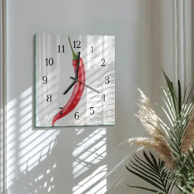 Decoratieve glazen klok vierkant Chilipeper