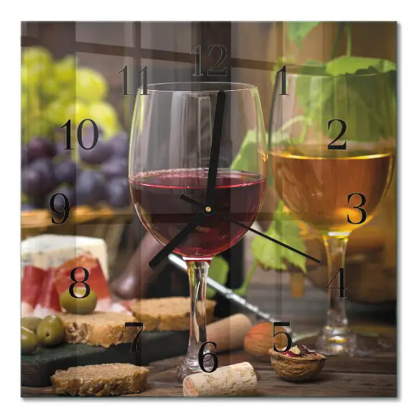 Moderne wandklok glas vierkant Een glas wijn