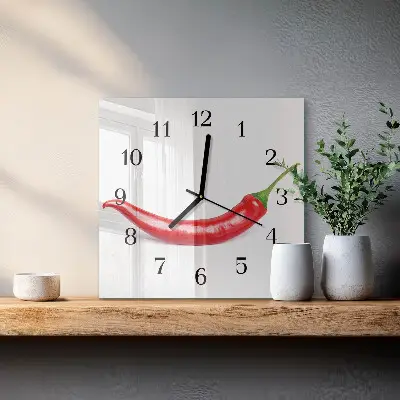 Moderne wandklok glas vierkant Chilipeper