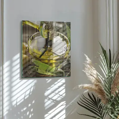 Vierkante glas klok Olijfolie