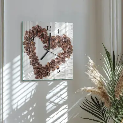Vierkante glazen wandklok Koffiebonen