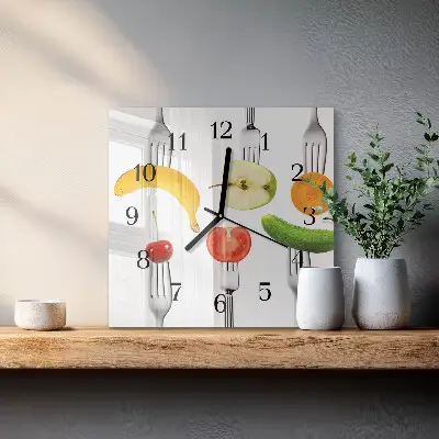 Moderne wandklok glas vierkant Fruit