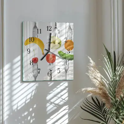 Moderne wandklok glas vierkant Fruit