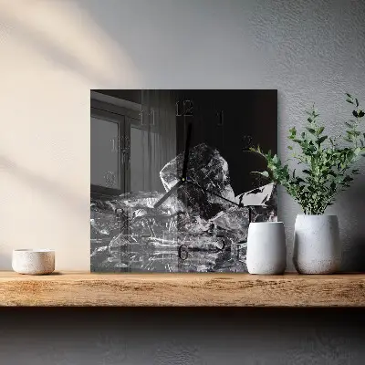 Vierkante glazen wandklok Ijsblokjes