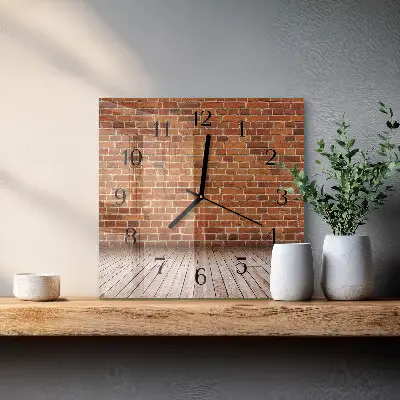 Moderne wandklok glas vierkant Bakstenen muur