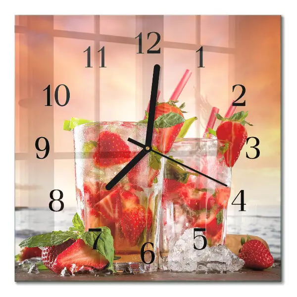 Vierkante glas klok Aardbeien