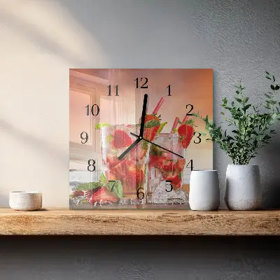 Vierkante glas klok Aardbeien