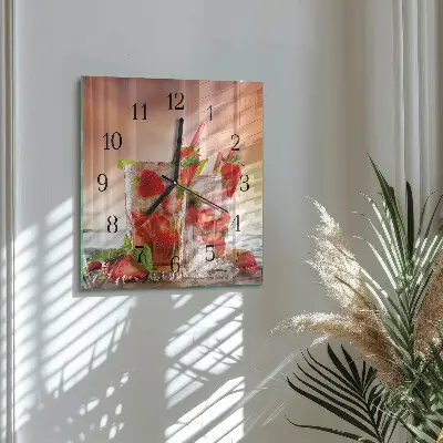 Vierkante glas klok Aardbeien