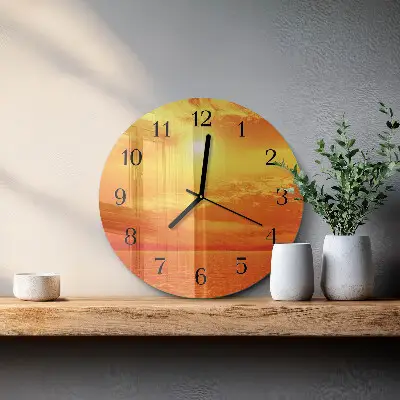 Ronde glazen wandklok Zonnig