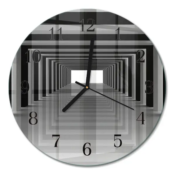 Ronde glazen wandklok 3d-tunnel
