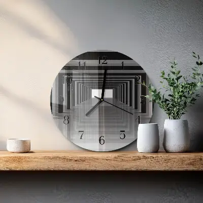 Ronde glazen wandklok 3d-tunnel