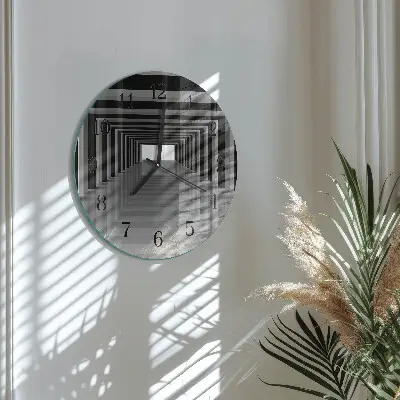 Ronde glazen wandklok 3d-tunnel