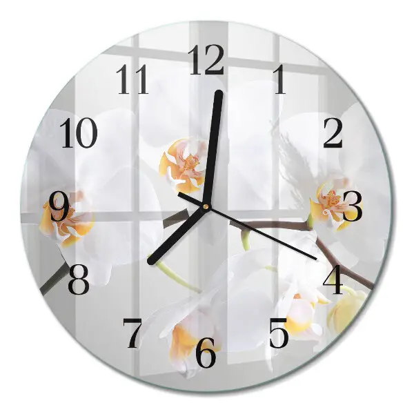 Wandklok glas decoratie rond Orchidee