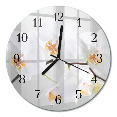 Wandklok glas decoratie rond Orchidee