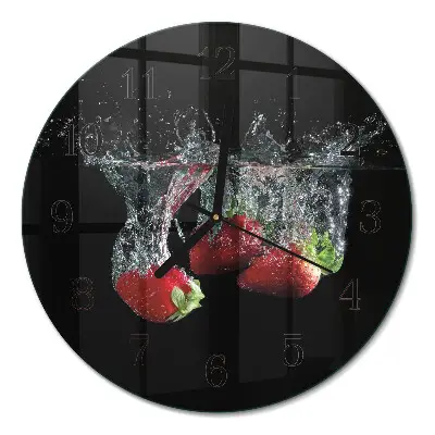 Ronde glazen wandklok Aardbeien