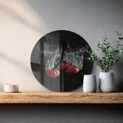 Ronde glazen wandklok Aardbeien