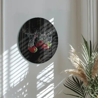 Ronde glazen wandklok Aardbeien