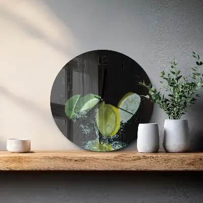 Ronde glazen wandklok Citroen en limoen