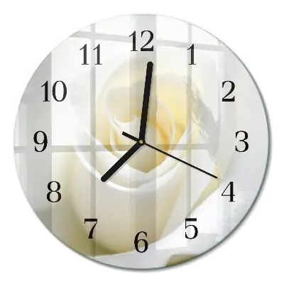 Ronde glas klok Witte roos