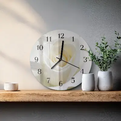 Ronde glas klok Witte roos
