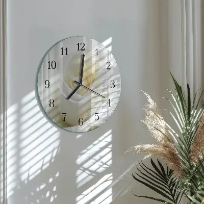 Ronde glas klok Witte roos