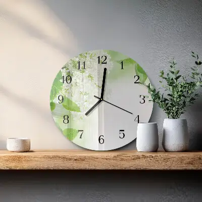 Ronde glazen wandklok Bladeren