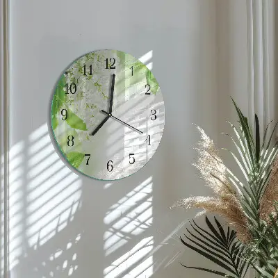Ronde glazen wandklok Bladeren