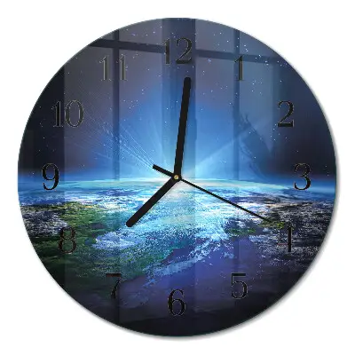 Klok glas met opdruk rond Het universum van de aarde
