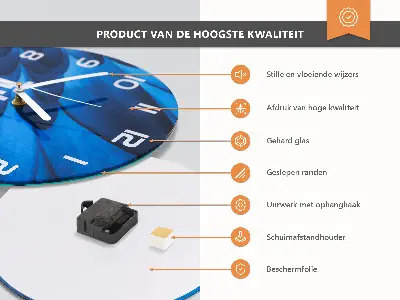 Klok glas met opdruk rond Het universum van de aarde