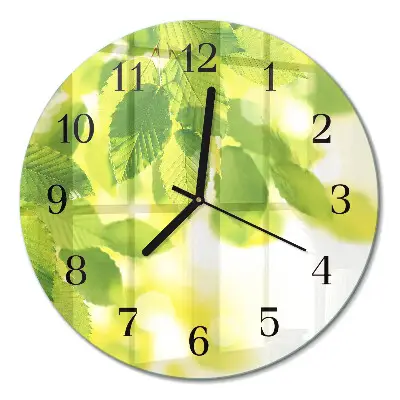 Wandklok glas decoratie rond Bladeren