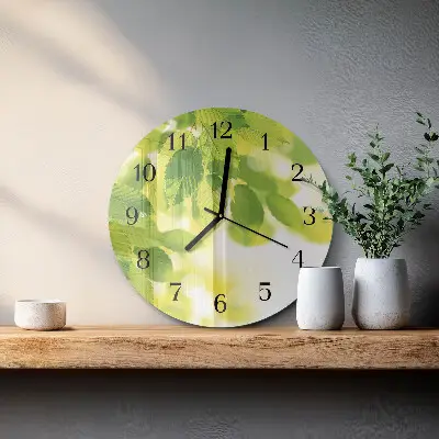Wandklok glas decoratie rond Bladeren