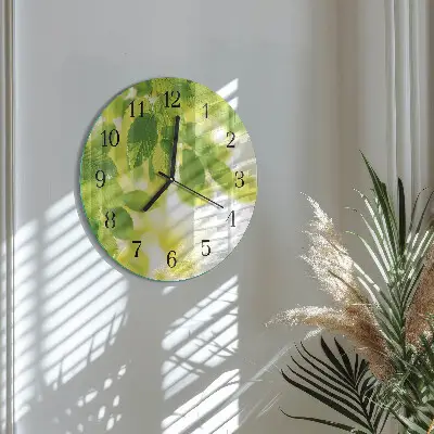 Wandklok glas decoratie rond Bladeren