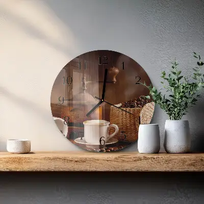 Wandklok glas decoratie rond Een kopje koffie