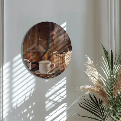 Wandklok glas decoratie rond Een kopje koffie