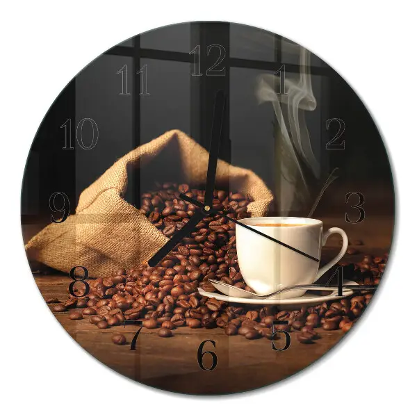 Ronde glazen wandklok Koffiebonen