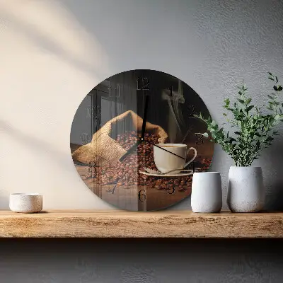 Ronde glazen wandklok Koffiebonen