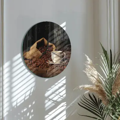 Ronde glazen wandklok Koffiebonen