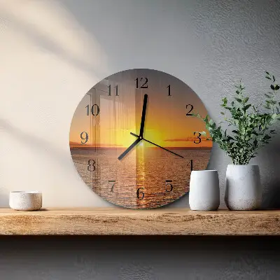 Ronde glazen wandklok Zonsondergang