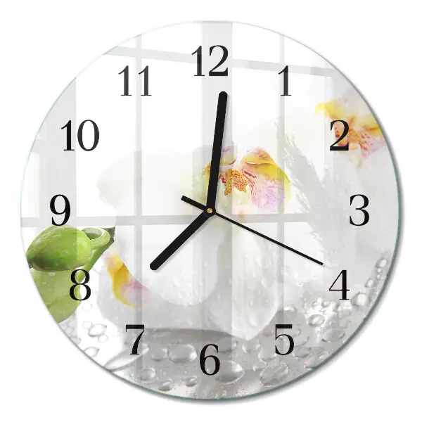 Ronde glas klok Orchidee