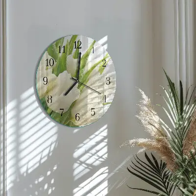Ronde glazen wandklok Tulpen