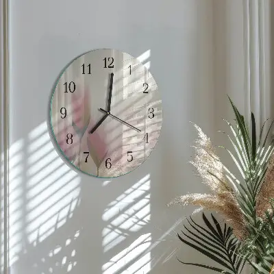 Ronde glazen wandklok Bloemen