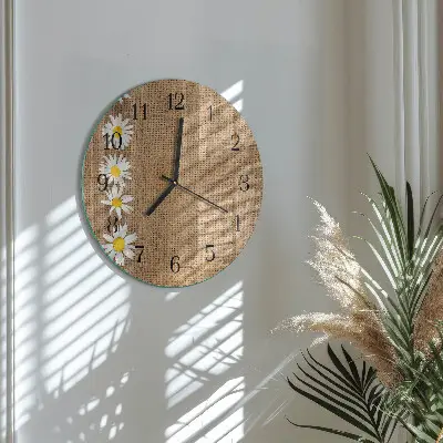 Ronde glazen wandklok Madeliefje